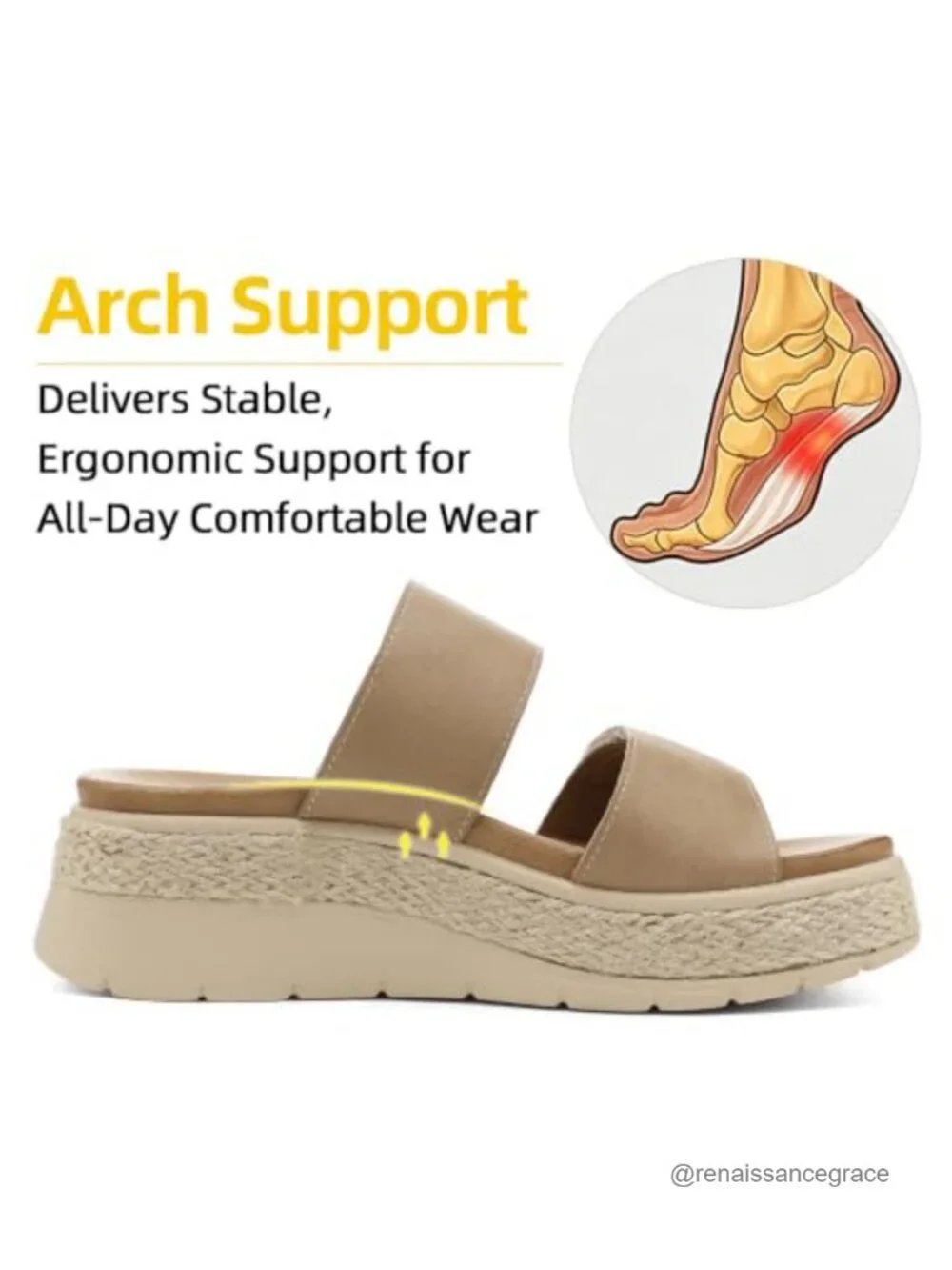 Womens Platform Wedge Sandals Orthopedic Arch Support Faux Leather Slip-On